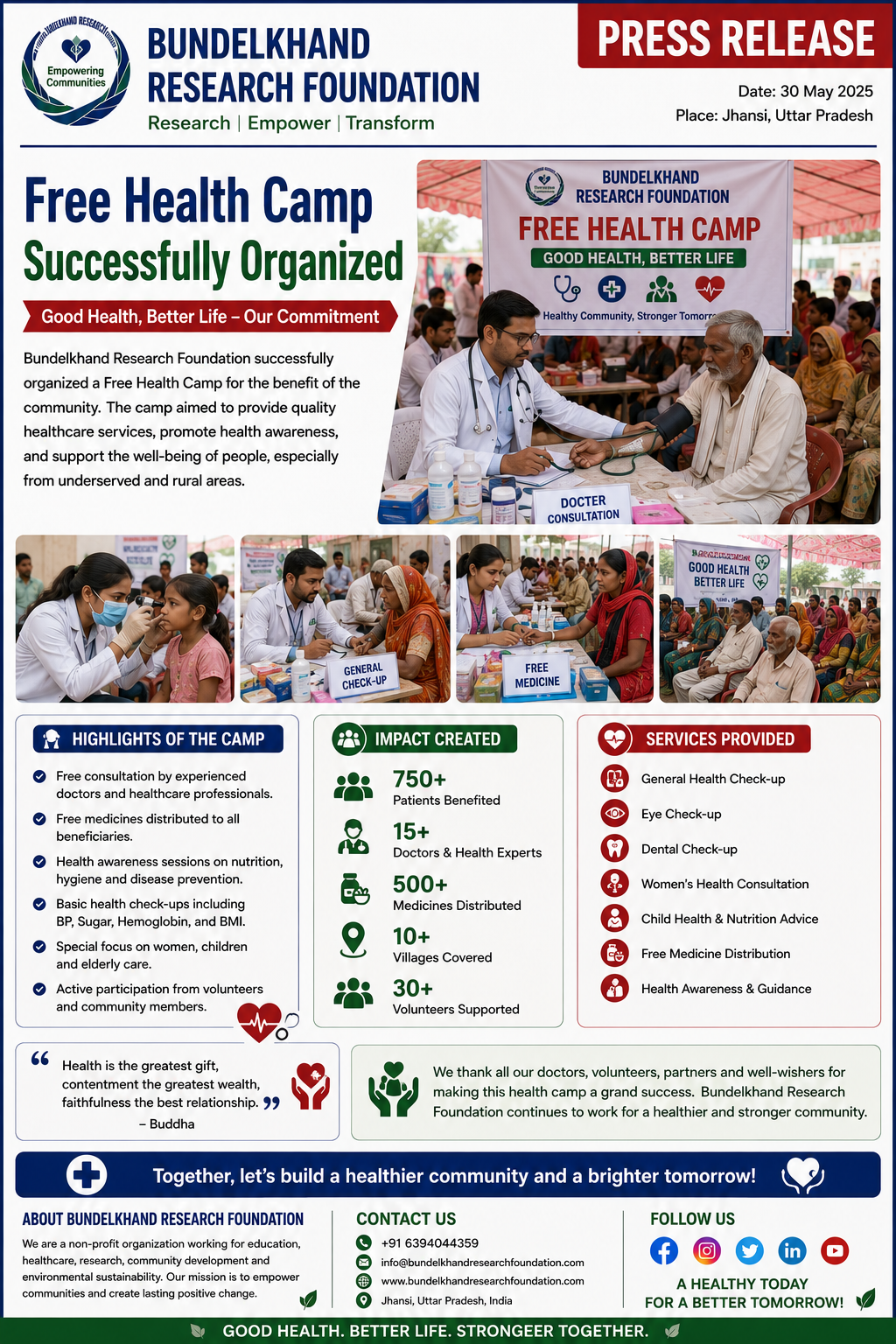 Free Health Camp Successfully Organized